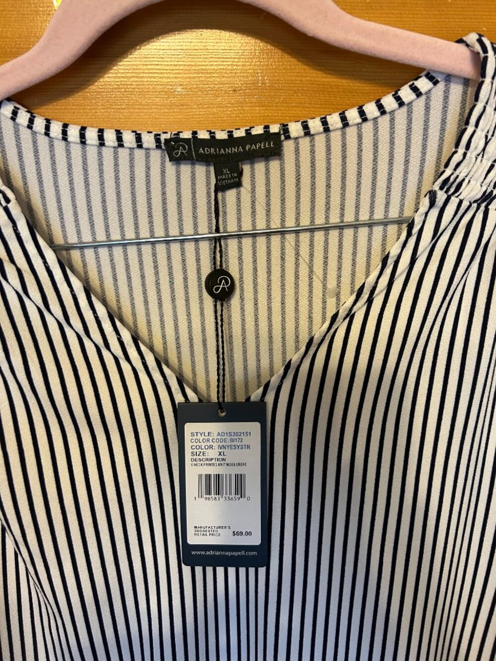 Adrianna Papell short sleeved top, black/white striped - SZ XL - Picture 2 of 3